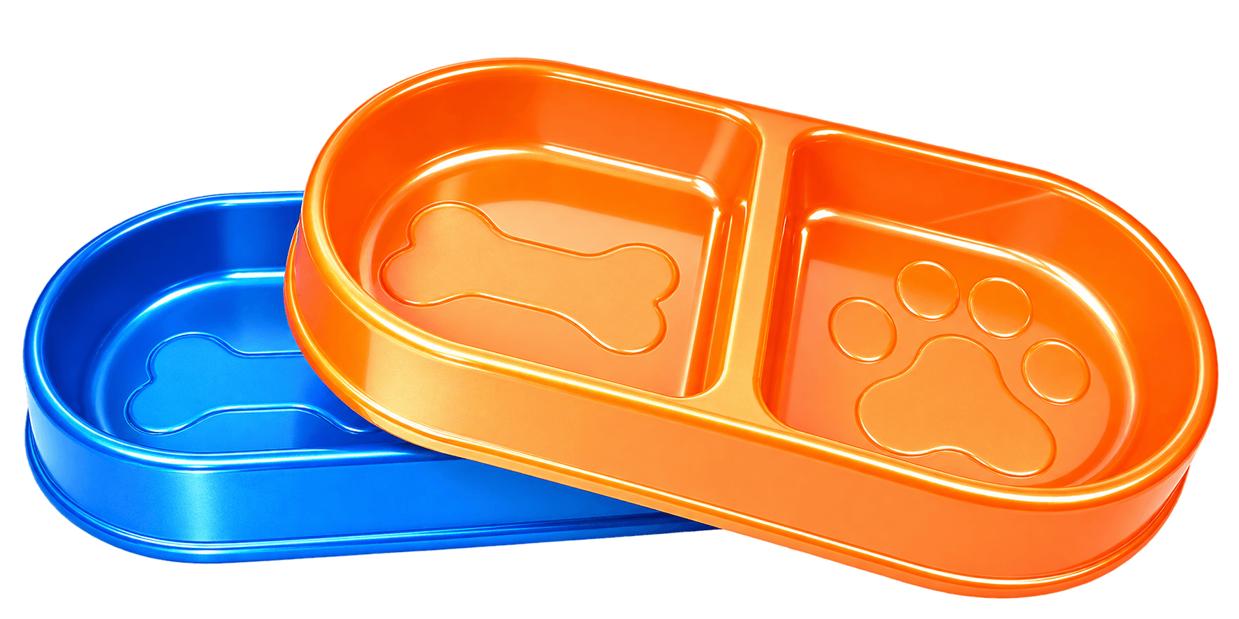Tazones dobles brillantes naranja y azul