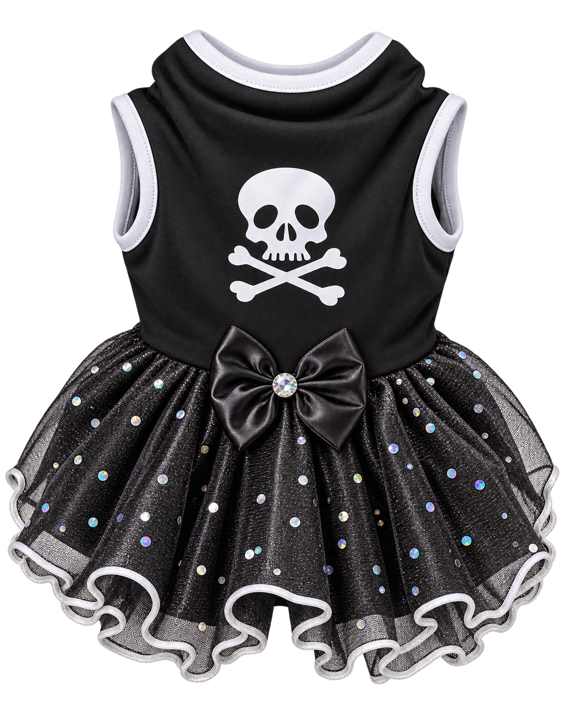 Vestido negro brillante para perrita con calavera્ર